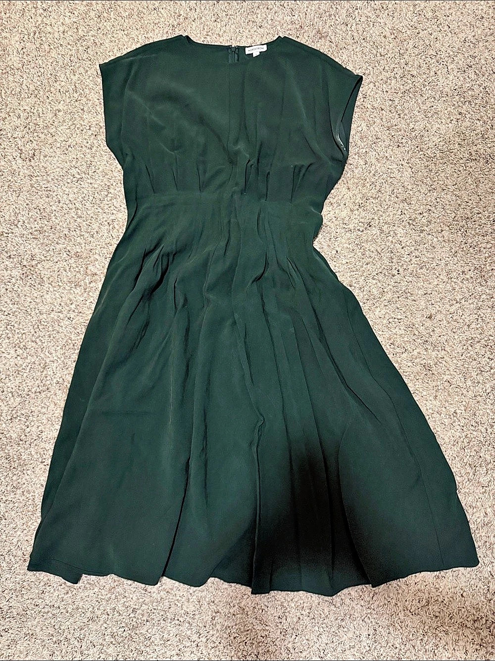 Nordstrom Pleat Waist A-Line Dress Green Large